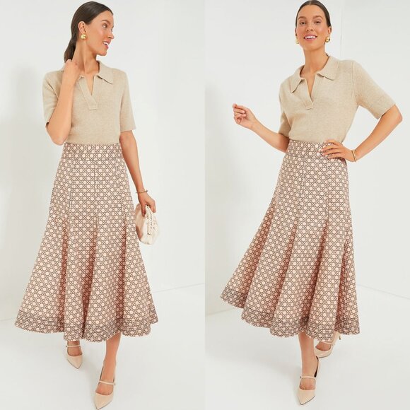 Tuckernuck NEW Petal Cane Brynn Geometric Pink Retro Pleated Midi Skirt Size 6 - Picture 2 of 12